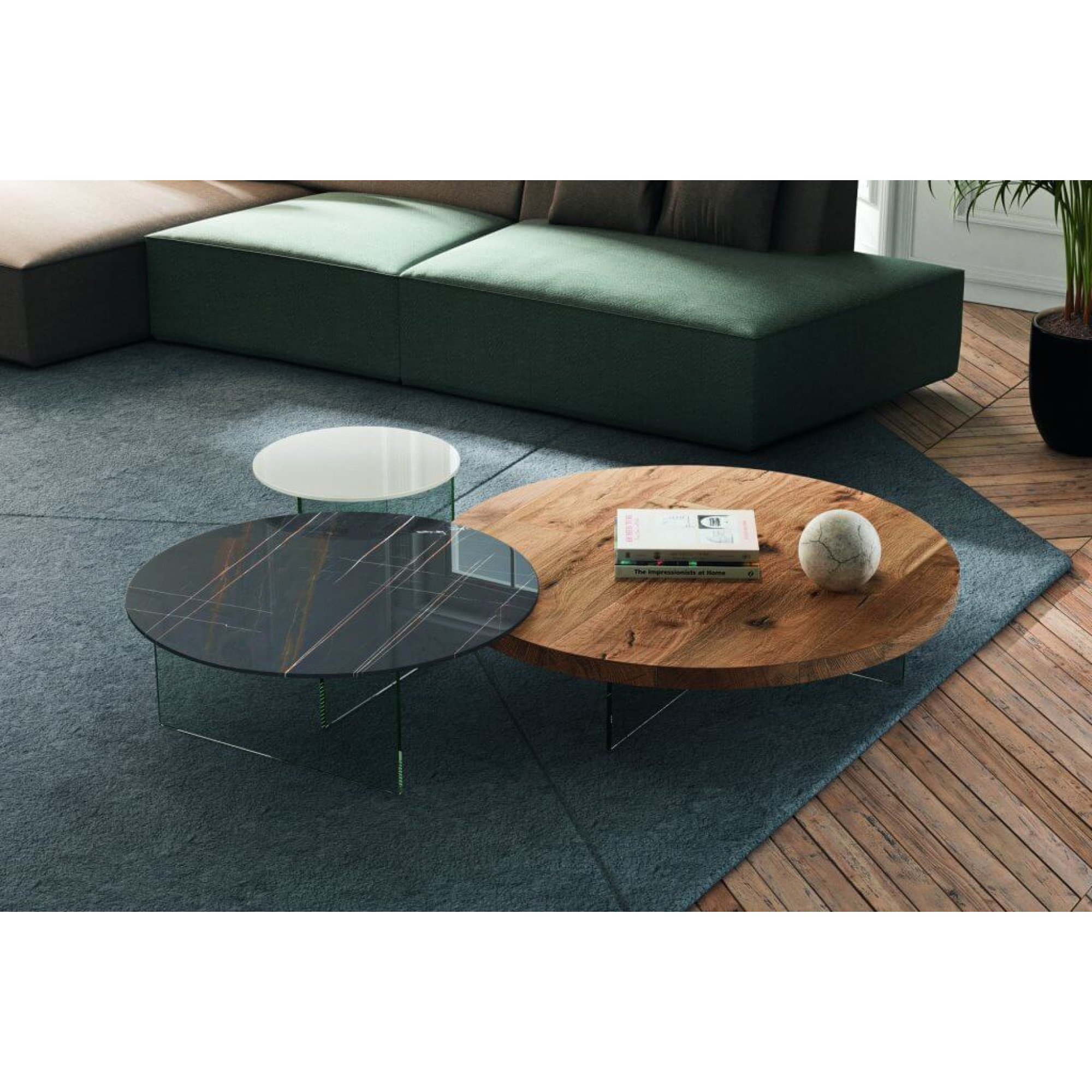 Rounded Wood Slats Oval Coffee Table, Modern Living Room Furniture
